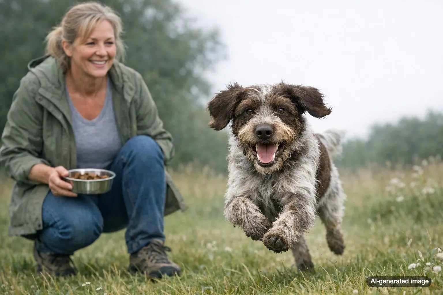 Dog waiting eagerly for liver and protein treats while comparing different reward options