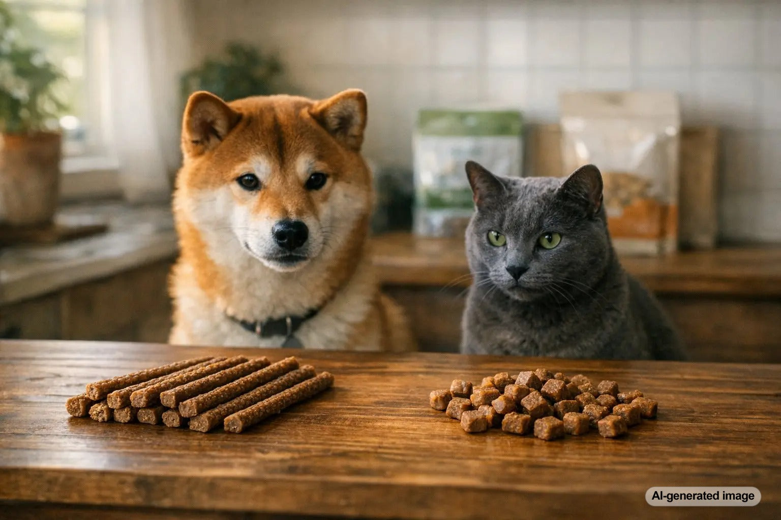 Long-lasting chews and bite-size dog treats side by side for different training and enrichment moments