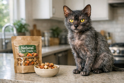 Lykoi werewolf cat sitting and showcasing its unique sparse coat and expressive eyes