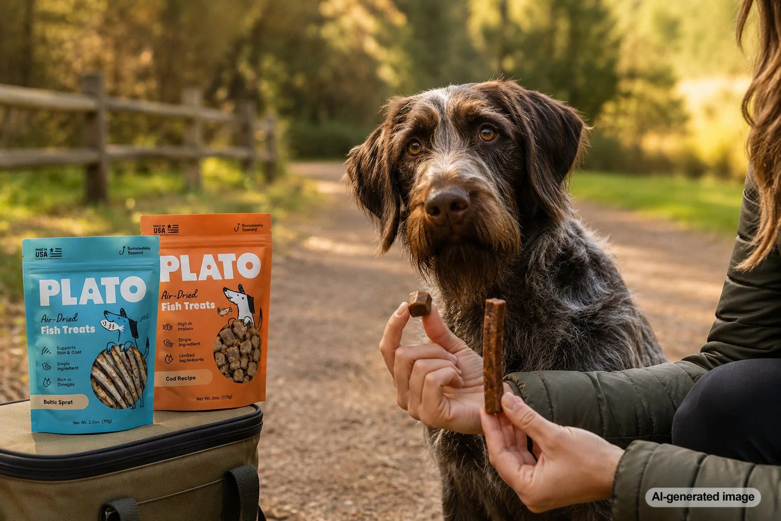 Dog owner selecting an appropriately sized and textured treat for a dog's jaw strength and chewing style