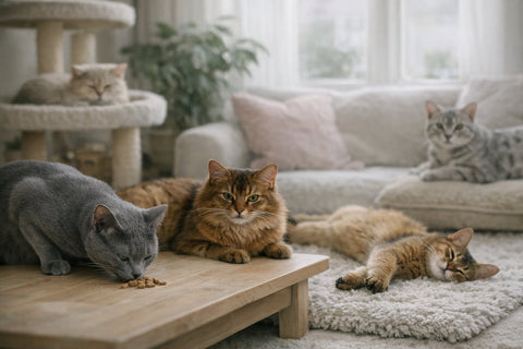 Multi-cat household peacefully sharing space with reduced tension