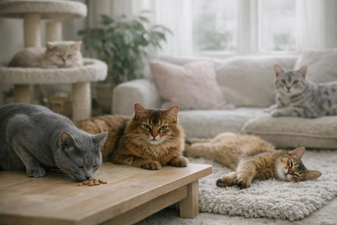 Multi-cat household peacefully sharing space with reduced tension