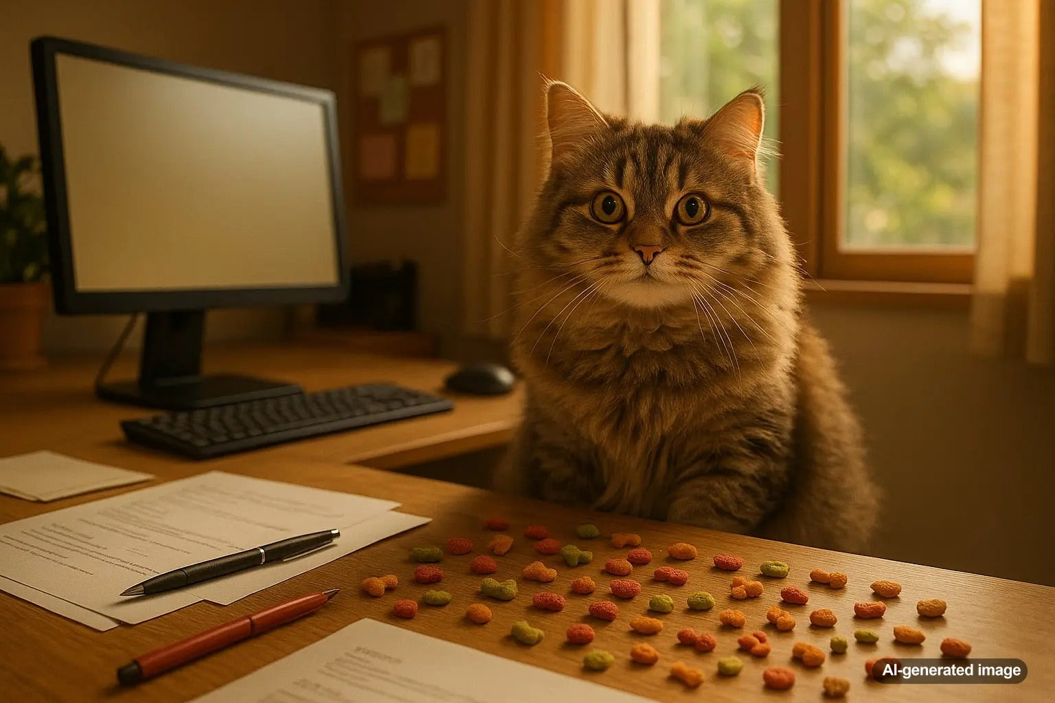 Cat sitting at a desk supervising work like a feline project manager