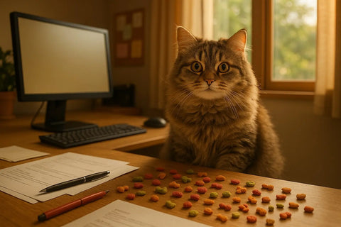 Cat sitting at a desk supervising work like a feline project manager