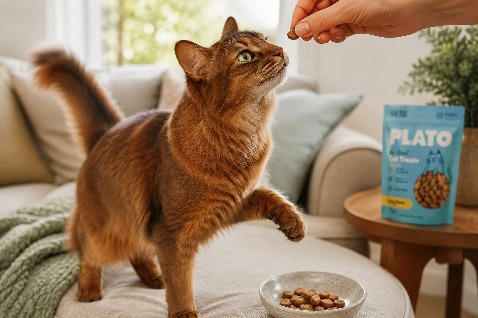 Cat treats in a bowl with natural ingredients for a guide to natural flavors in cat treats