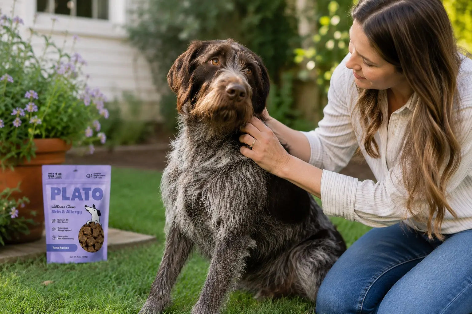 Dog with healthy coat enjoying natural skin support for itching and skin problems