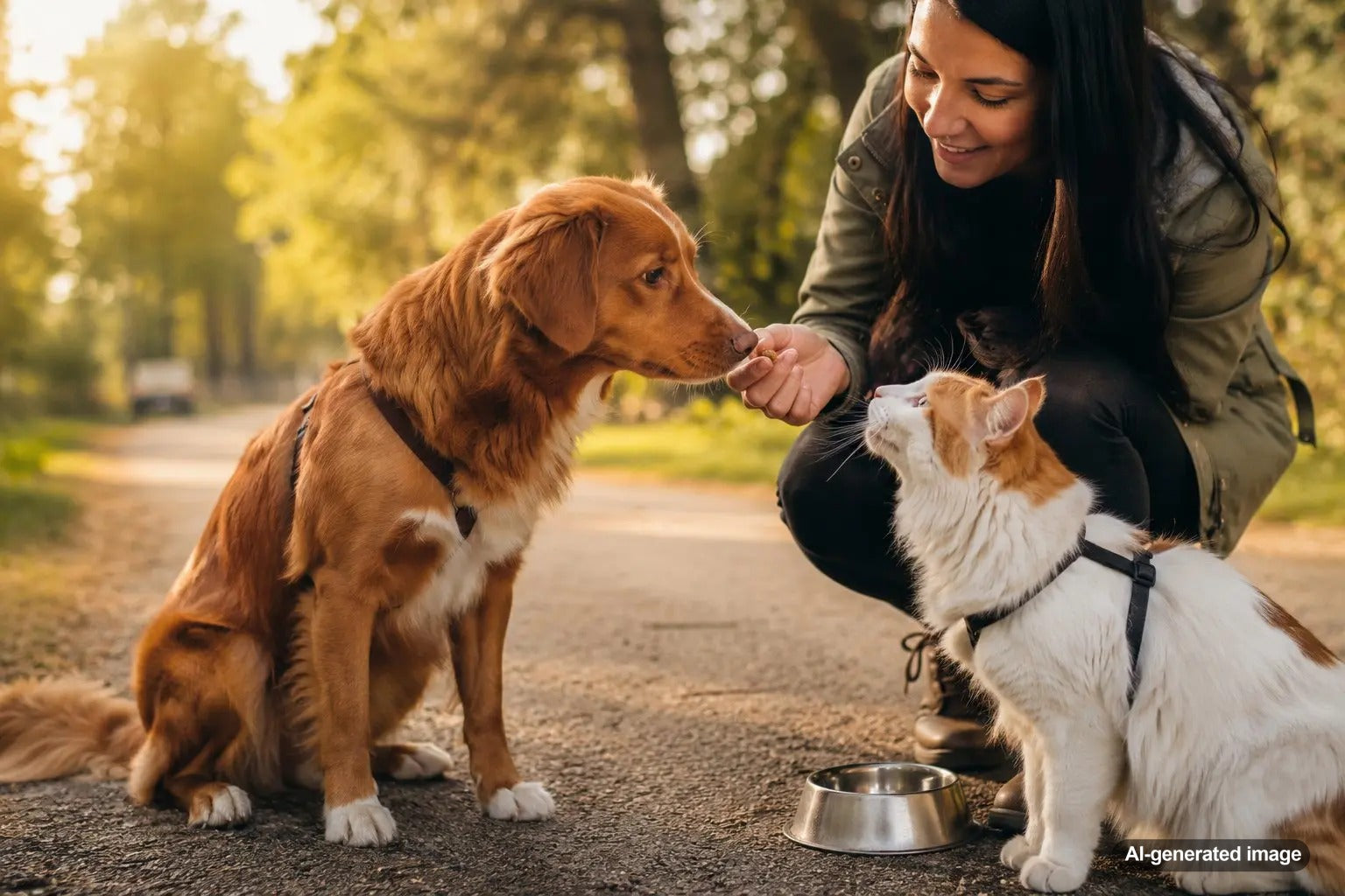 Dog and cat enjoying natural fish-based treats that support shiny coats and healthy skin