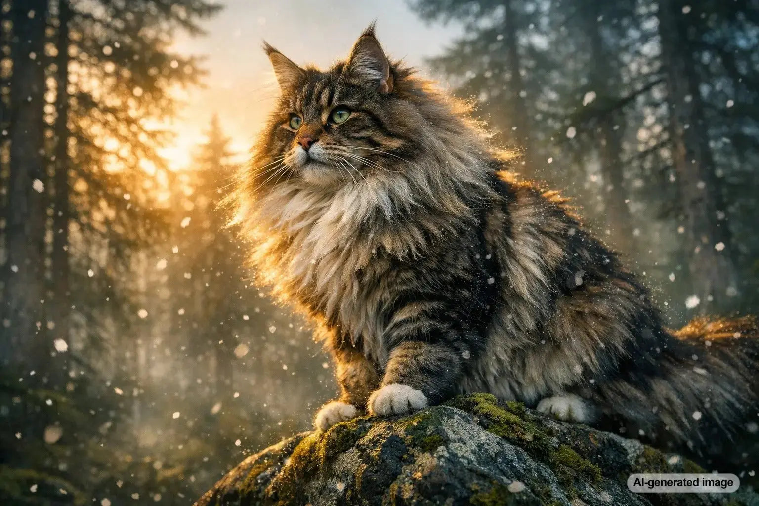 Norwegian Forest Cat lounging with long fluffy coat and lynx-tipped ears