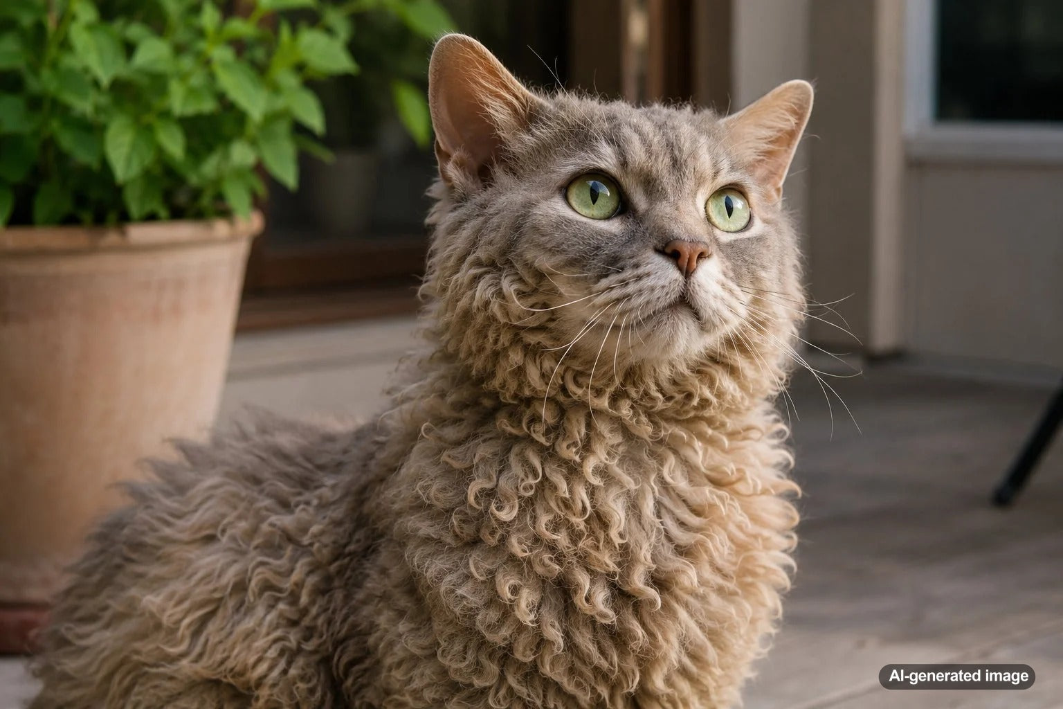 Historical depiction of an Oregon Rex cat with a short curly coat