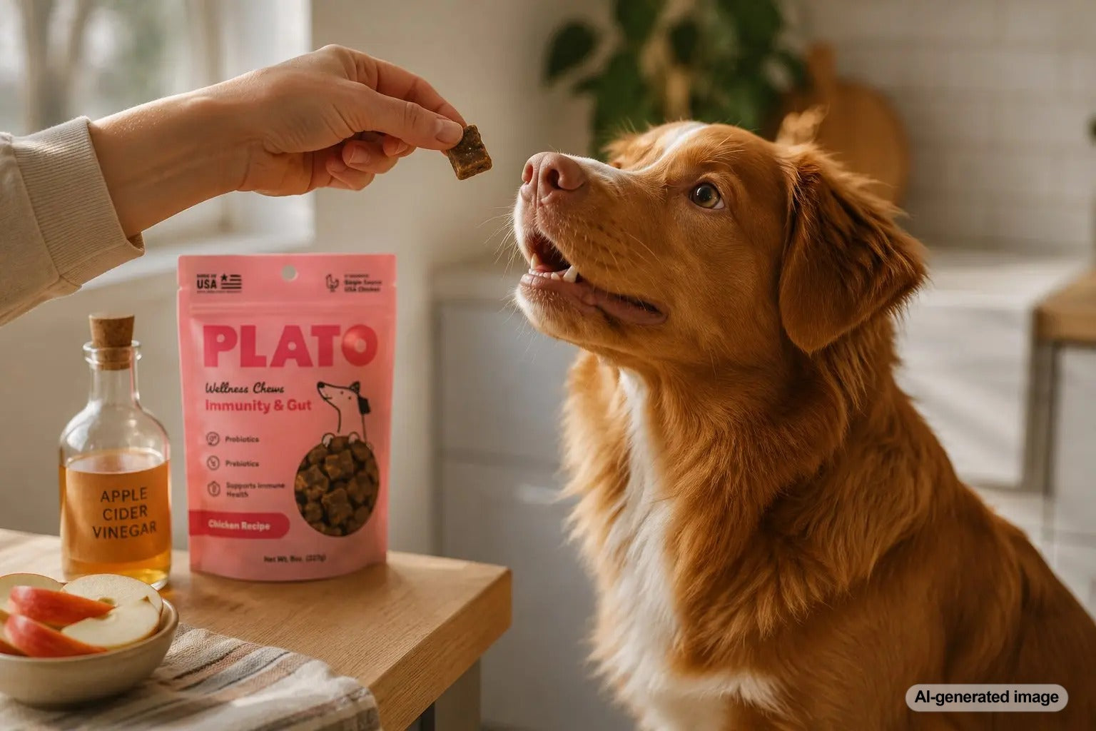 Dog treats with organic apple cider vinegar as a thoughtful ingredient for flavor balance and everyday treat time