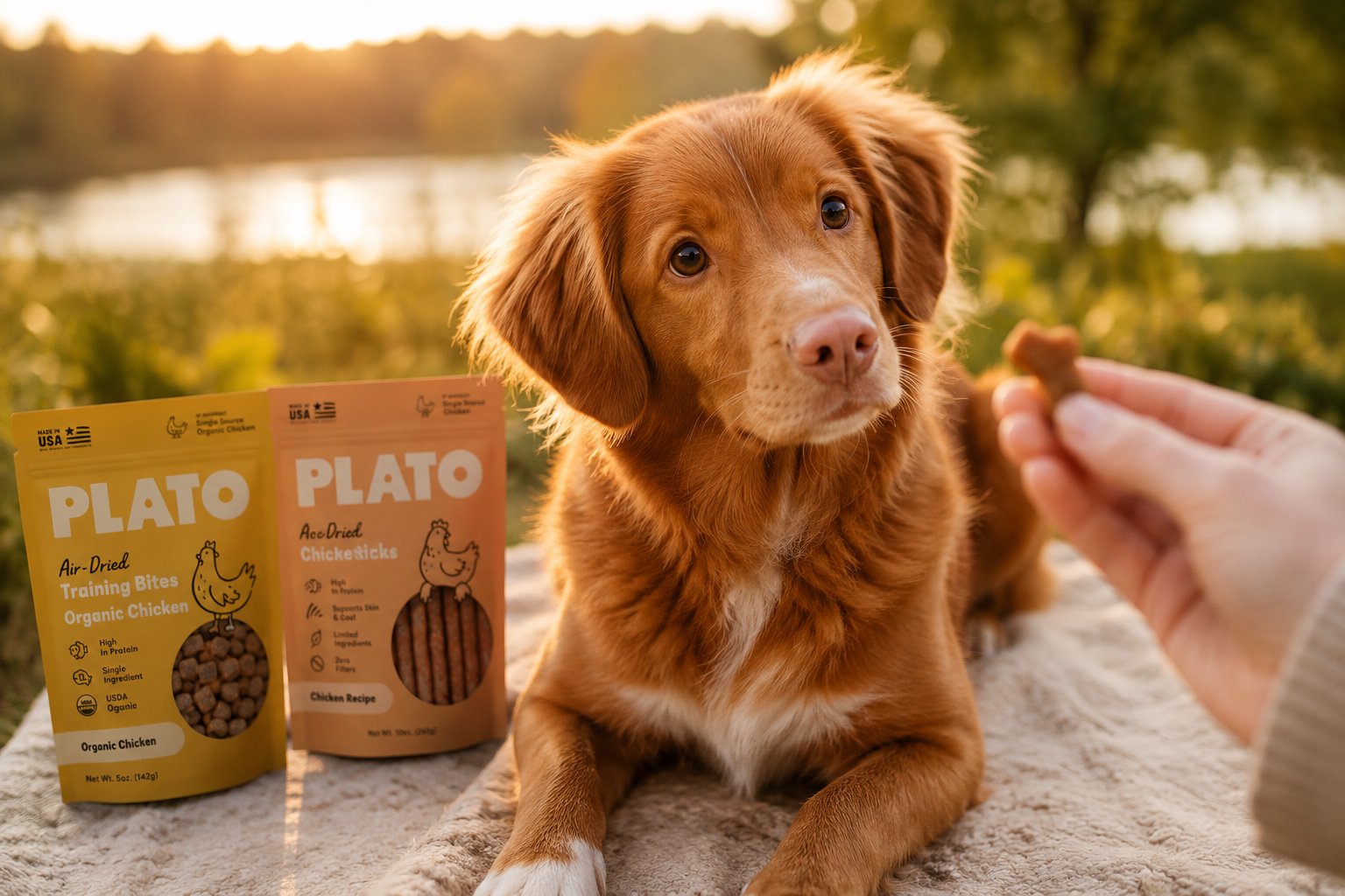 Organic chicken dog treats beside conventional chicken ingredients for dogs