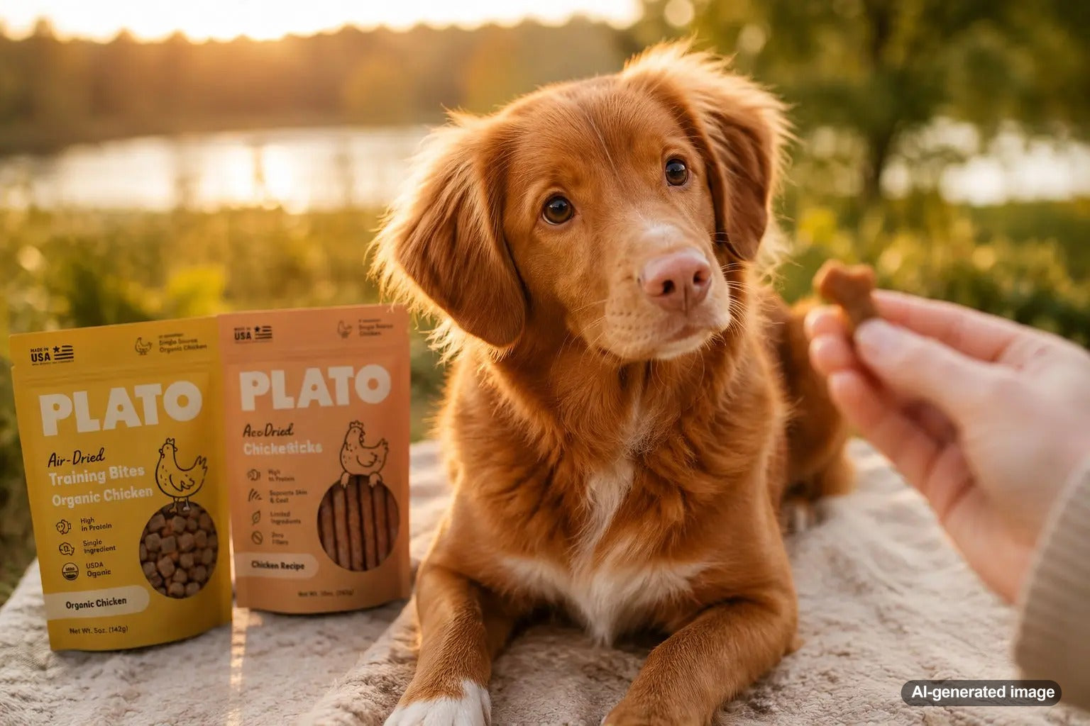 Organic chicken dog treats beside conventional chicken ingredients for dogs