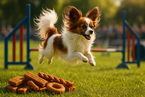 Papillon dog showcasing agility training and sports skills