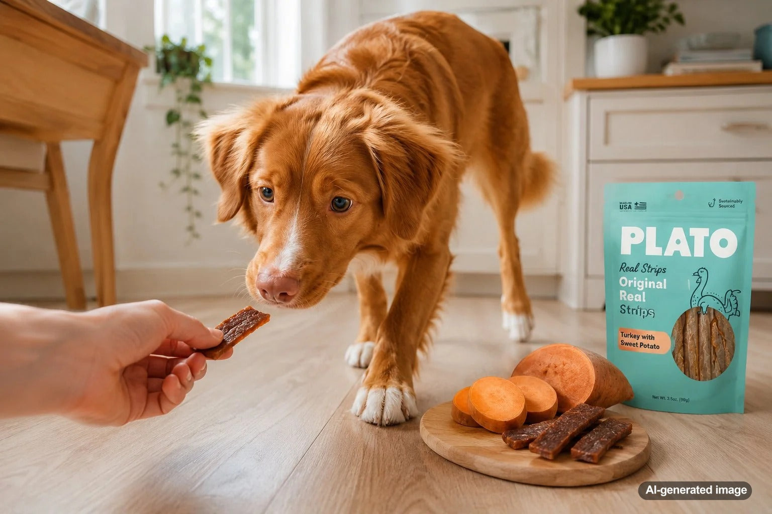 Pet treats made with sweet potato served as wholesome rewards for a dog