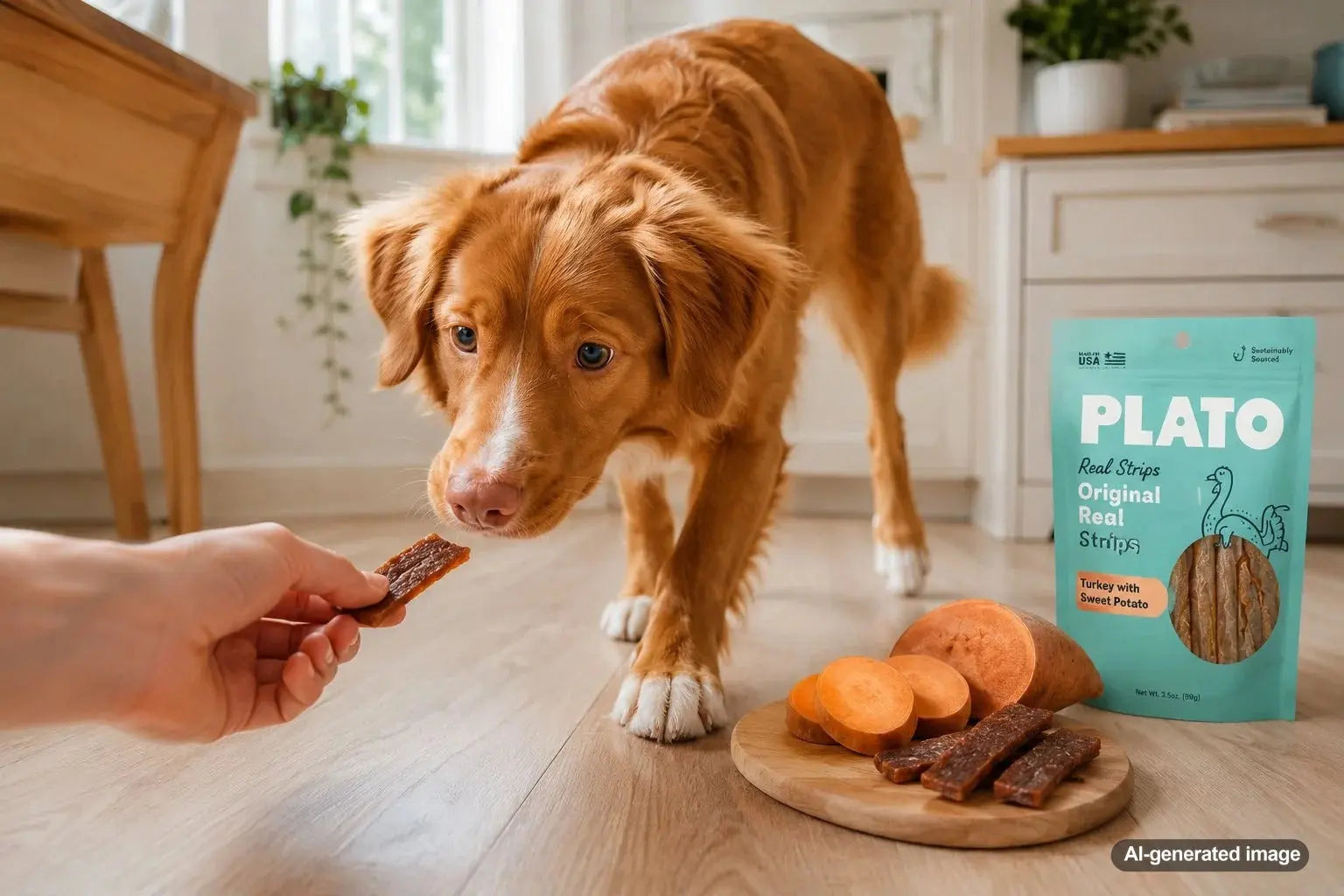 Pet treats made with sweet potato served as wholesome rewards for a dog