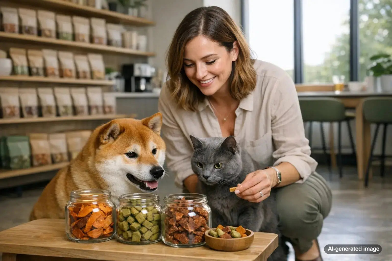 Dogs relaxing in a pet friendly office with healthy snacks available