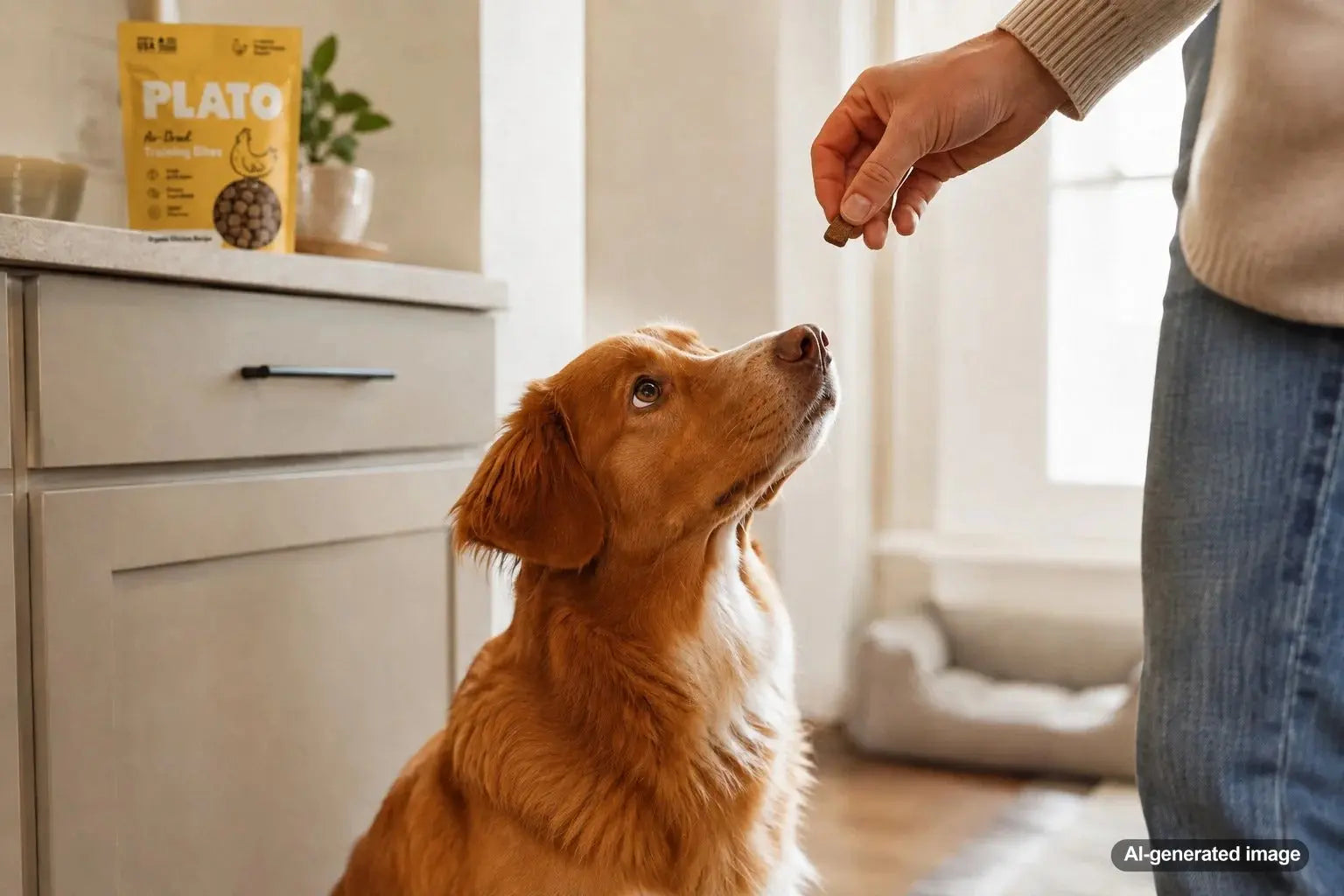 Dog enjoying healthy rewards during positive reinforcement training