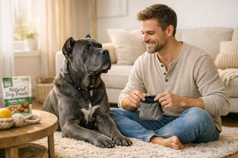 Well mannered Cane Corso sitting calmly as a confident guardian dog
