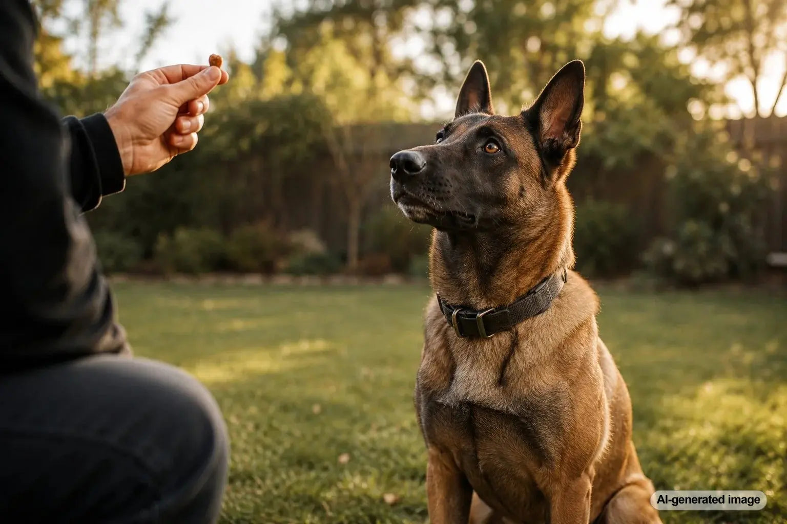 Belgian Malinois practicing precision training with food rewards