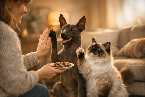 Dog training moment showing perfectly timed reward during learning session