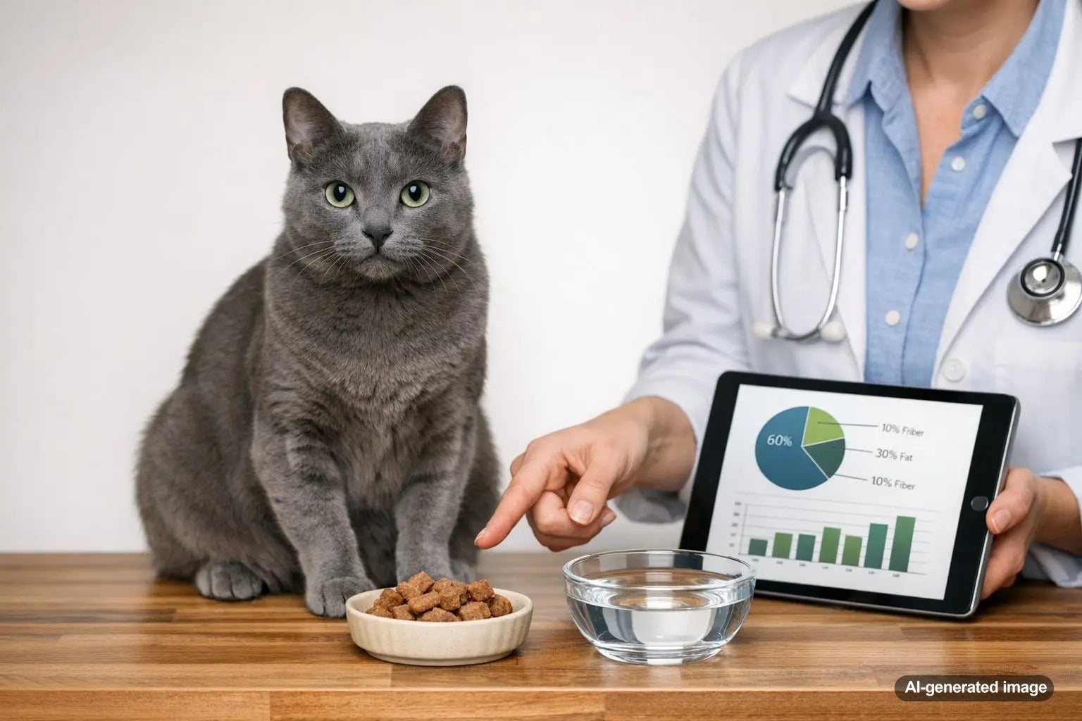 Gray cat beside a bowl, illustrating safe treat options for cats with chronic kidney disease with vet guidance