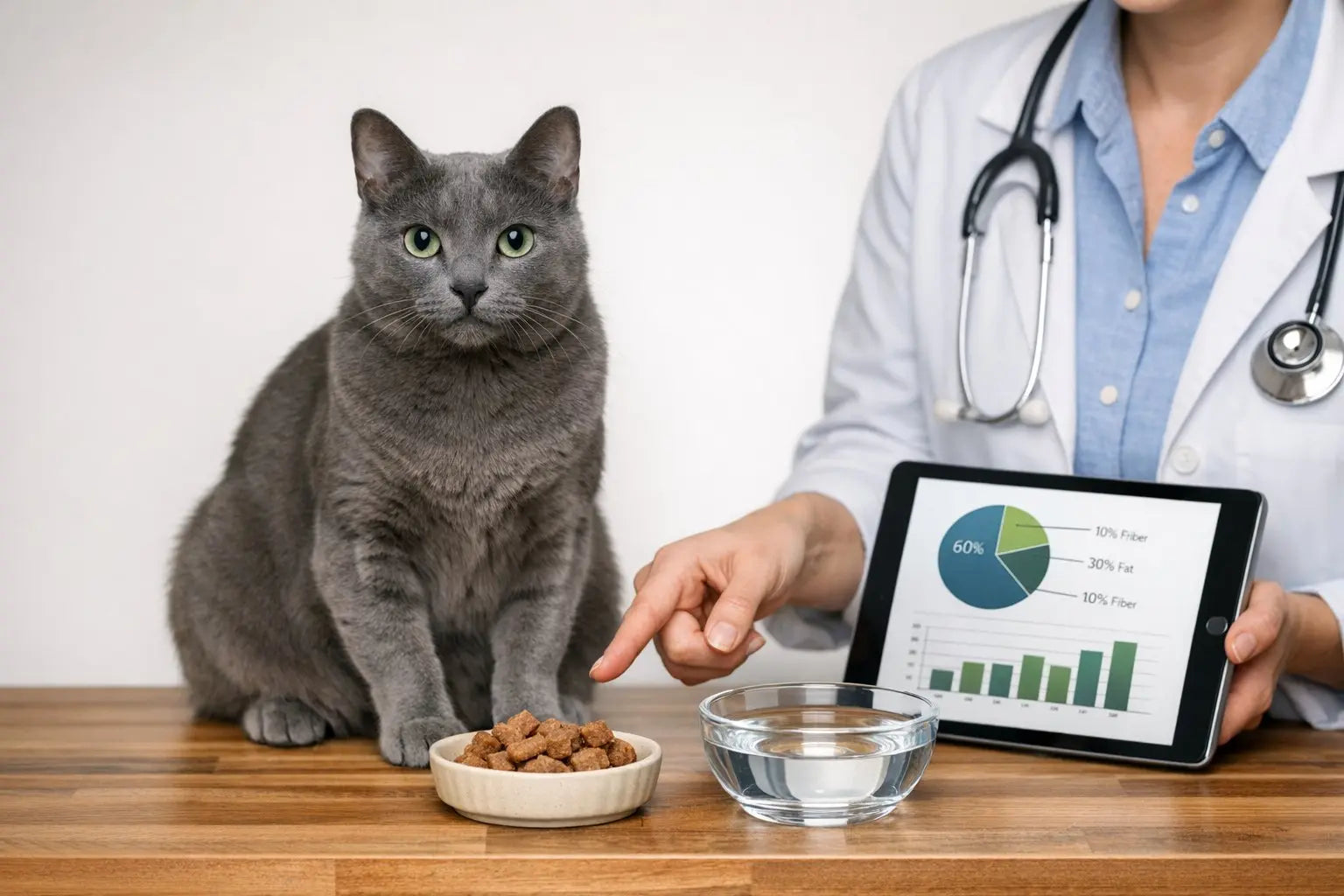 Gray cat beside a bowl, illustrating safe treat options for cats with chronic kidney disease with vet guidance