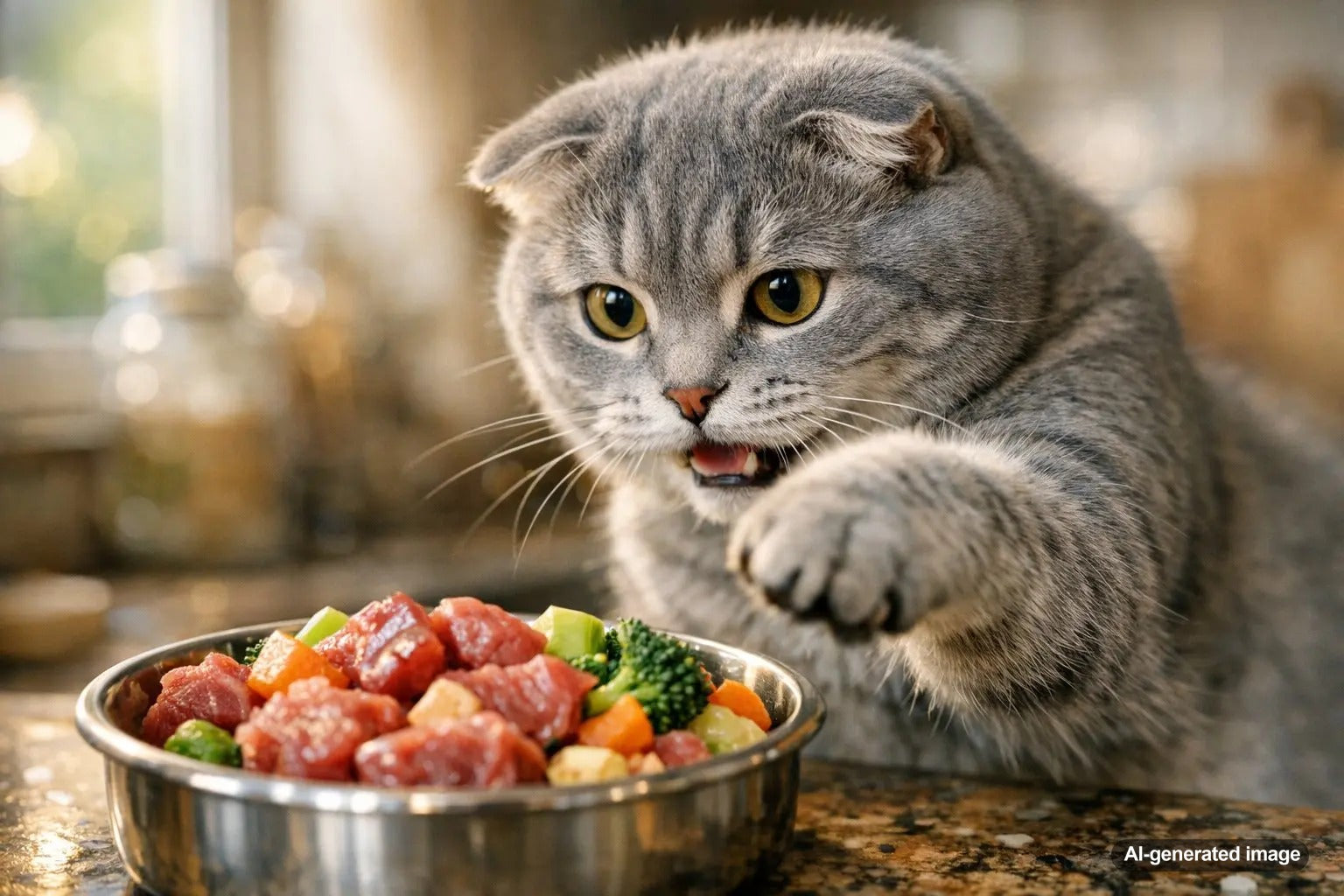 Scottish Fold cat with folded ears lounging comfortably indoors
