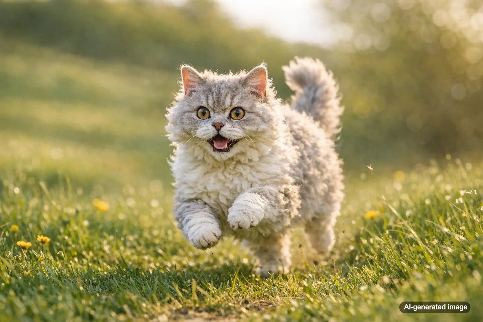 Curly coated Selkirk Rex cat with a soft sheep like coat
