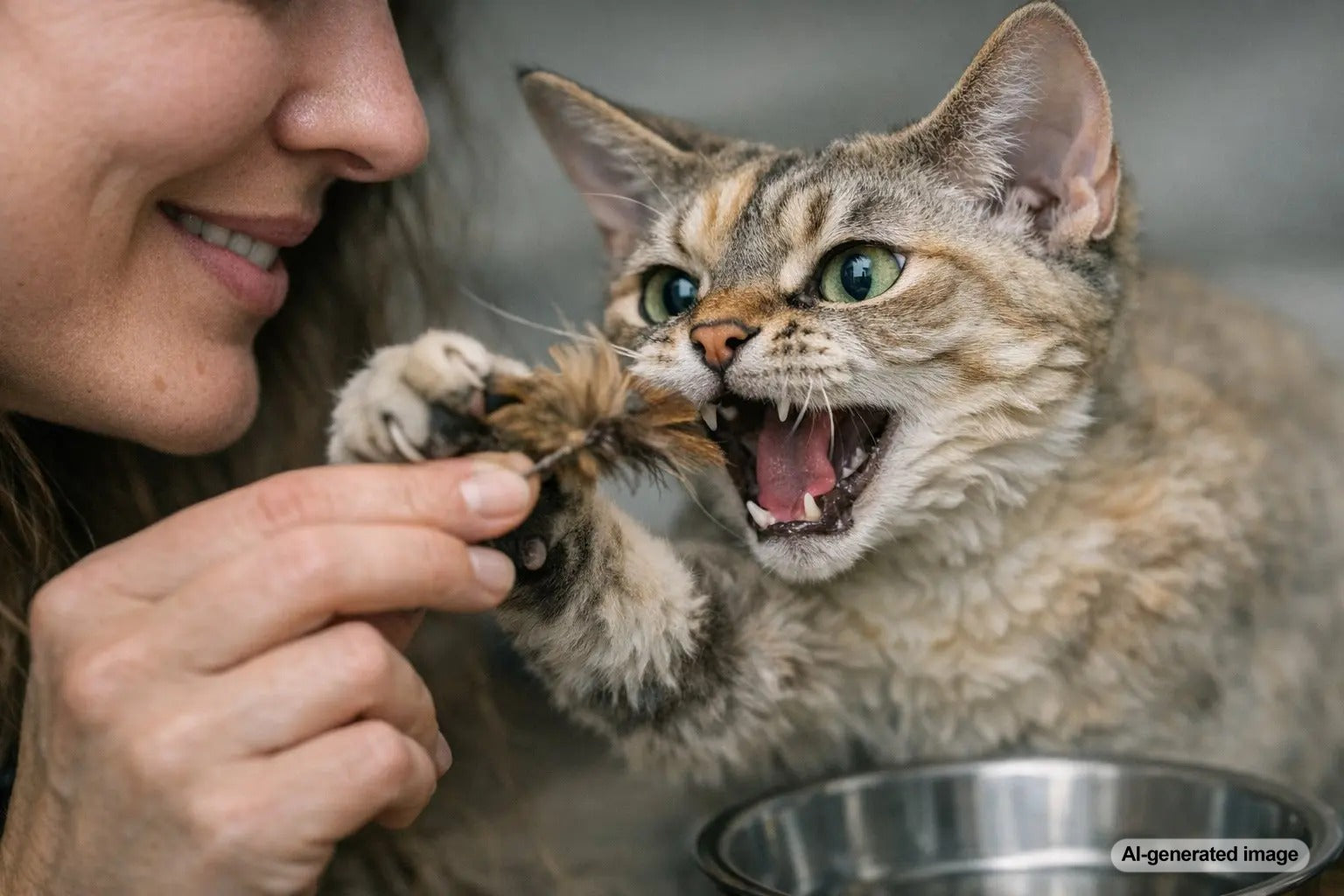 A calm house cat resting comfortably while a pet owner learns the signs of cat stress and how to help