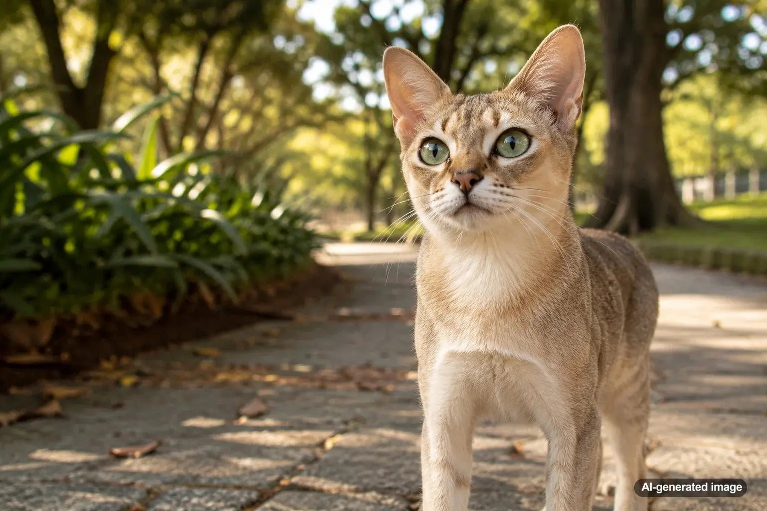 Singapura cat with bright eyes showing the mighty little lion personality of this small cat breed