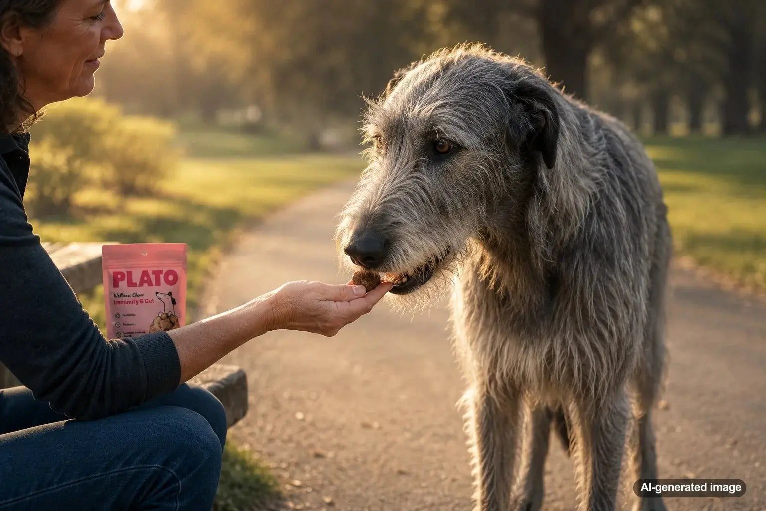 Irish Wolfhound enjoying soft dog treats for gentle mouths