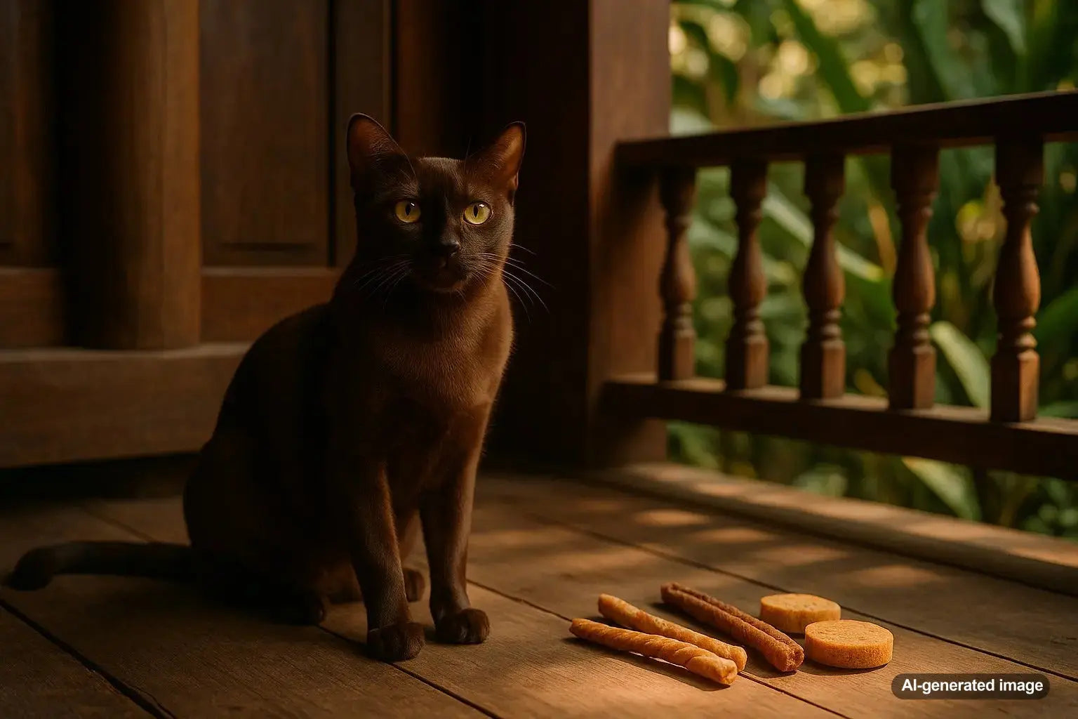 Suphalak Thailand good luck solid brown cat with rich chocolate coat and golden eyes