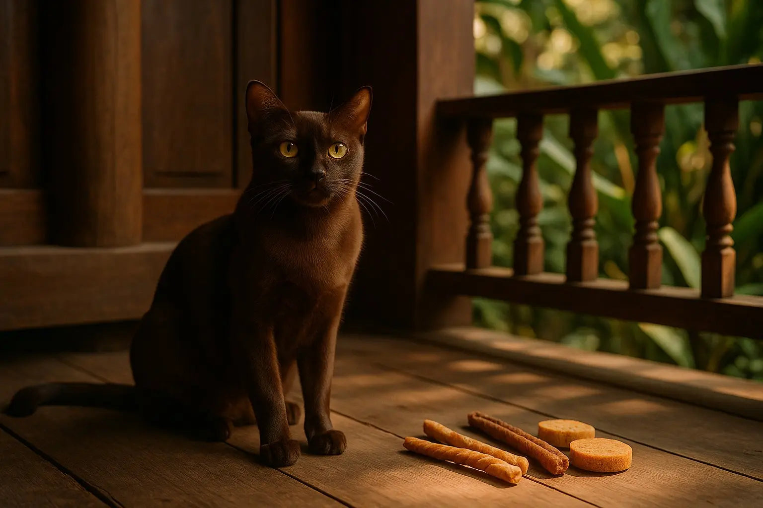 Suphalak Thailand good luck solid brown cat with rich chocolate coat and golden eyes