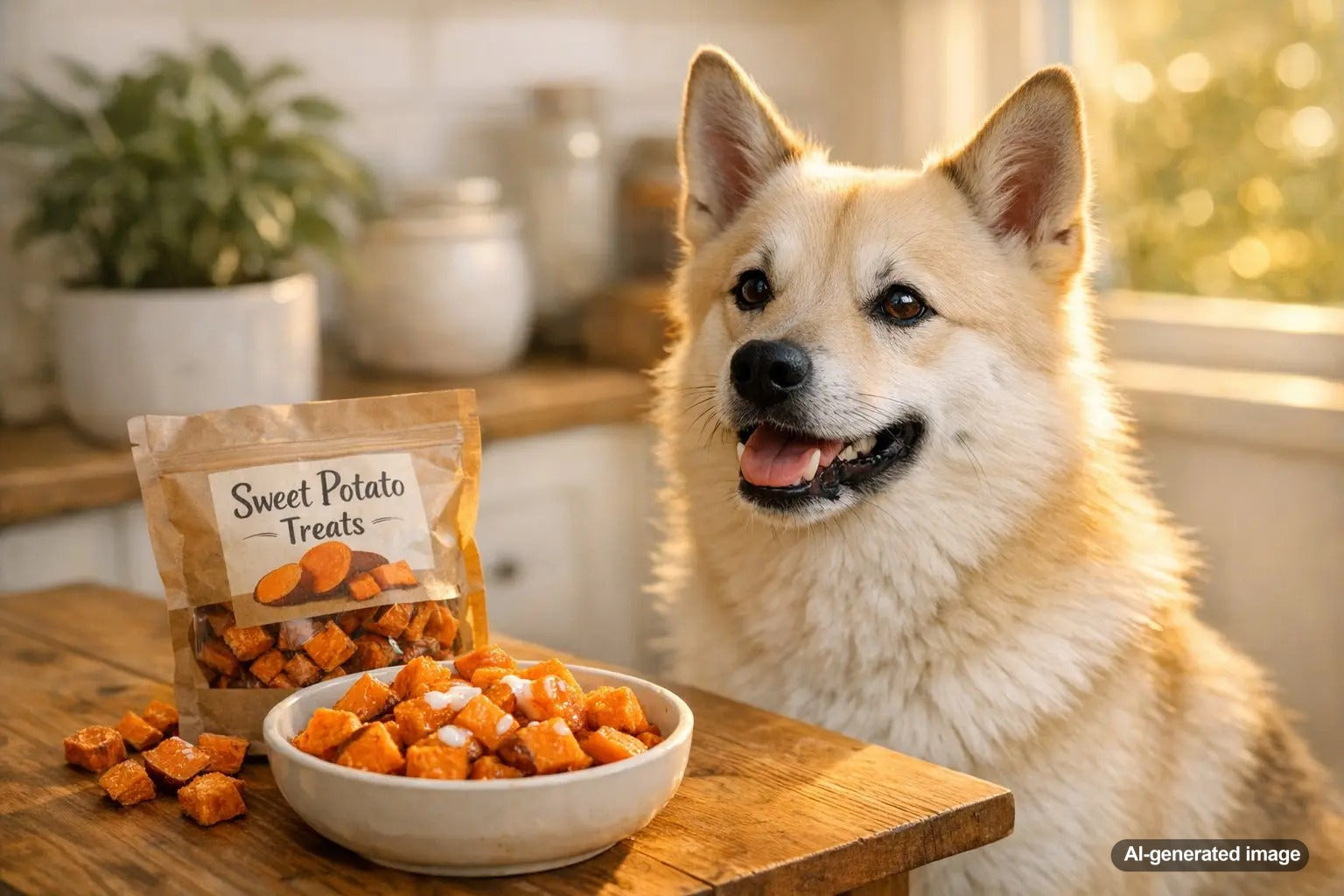 Sweet potato and coconut oil ingredients featured for natural moisture and fiber support for dogs