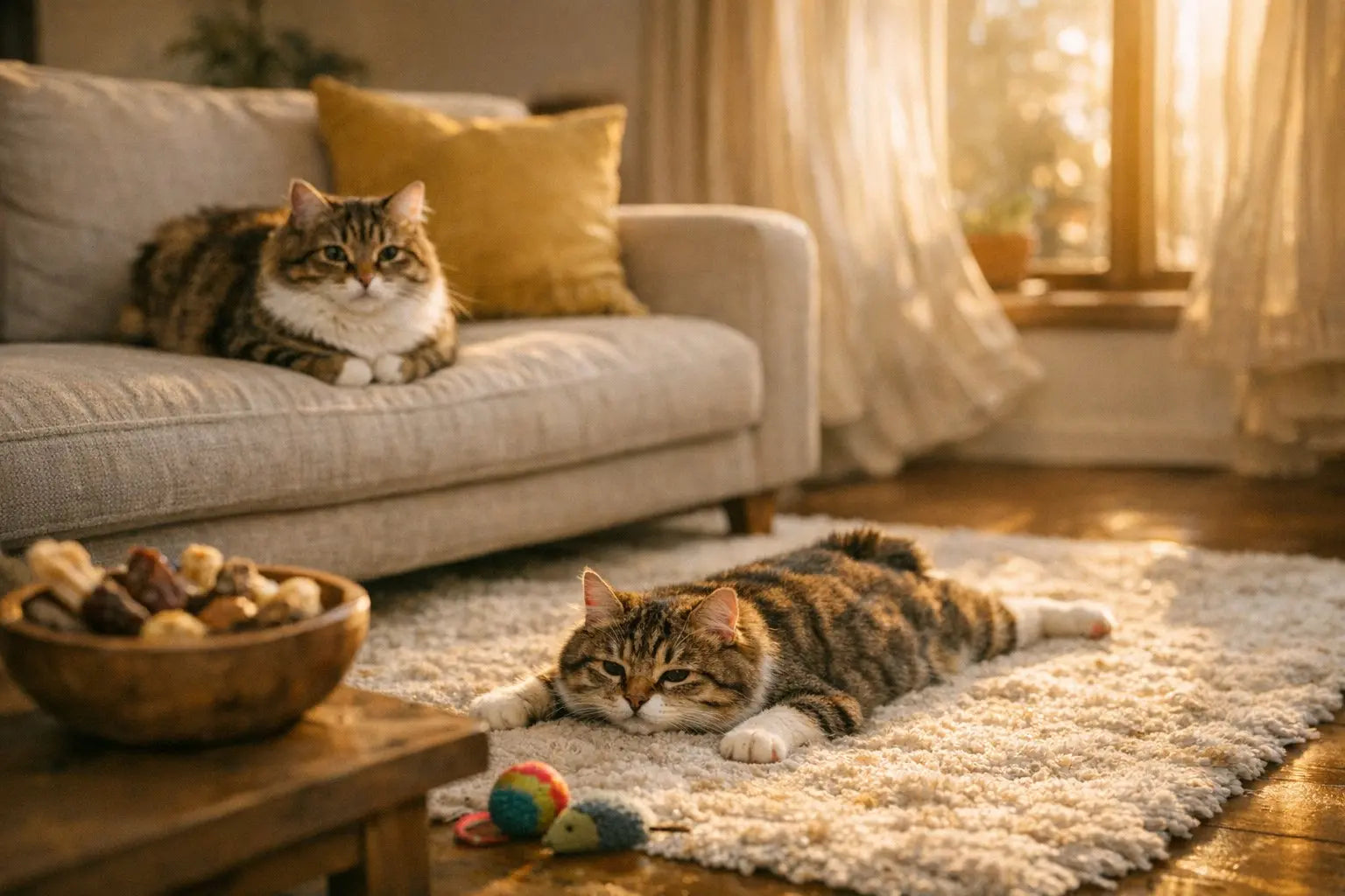 Cat demonstrating a relaxed sploot and loaf position on the floor