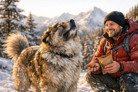 Caucasian Shepherd Dog in Snow Using Air Scenting Skills