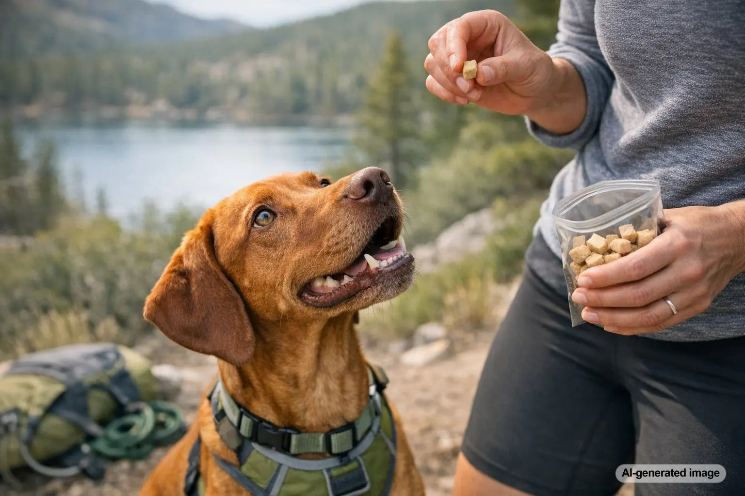 Active dog outdoors with protein-rich treat inspiration for freeze-dried and air-dried rewards