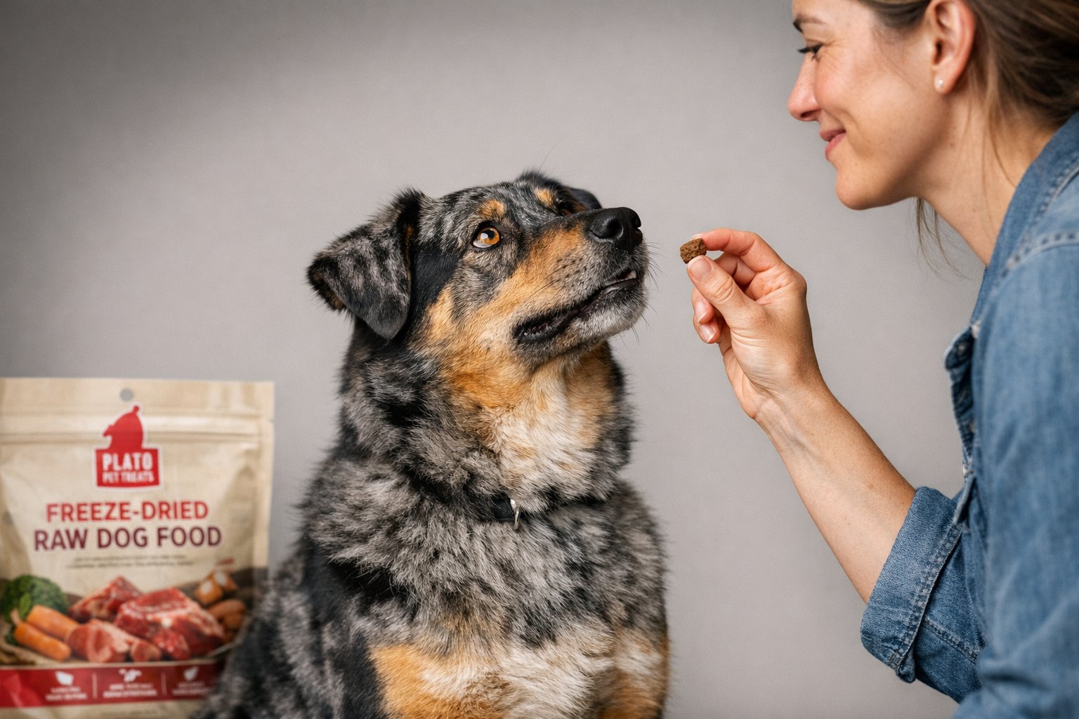 Dog enjoying a convenient meal inspired by the benefits of freeze dried raw dog food for busy households