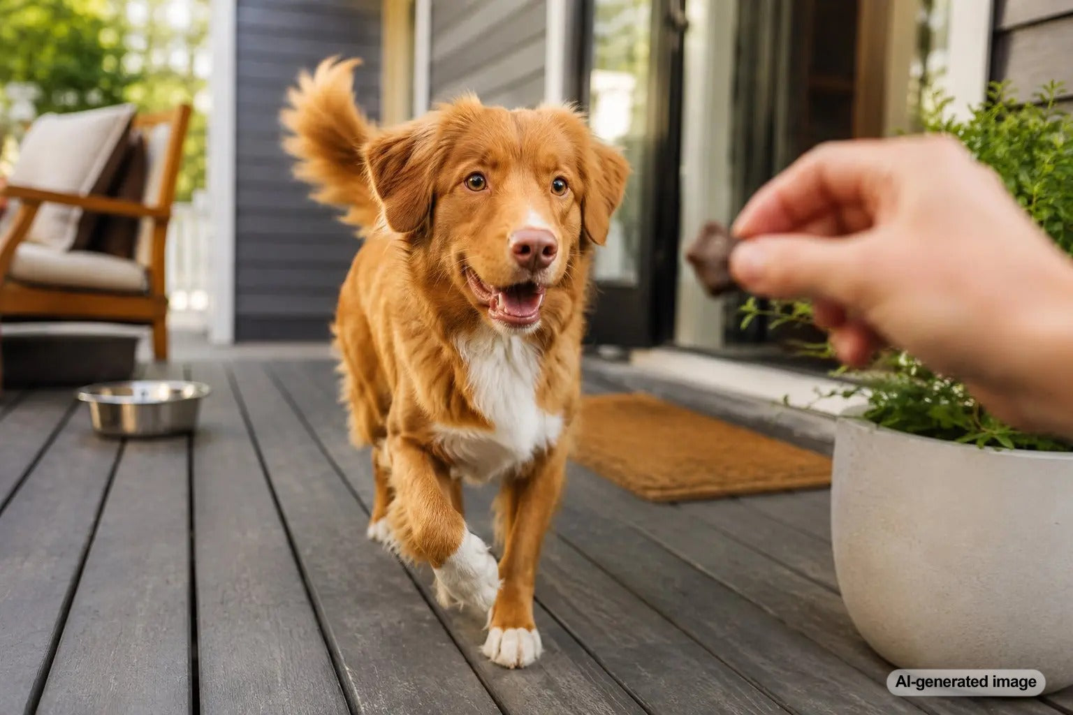 Dog enjoying high value treats during training with Plato Pet Treats