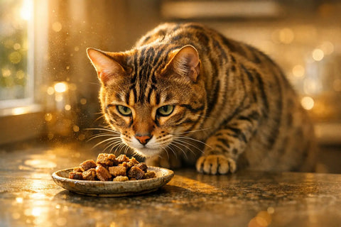 Bengal cat with wild leopard-style markings and alert, curious expression