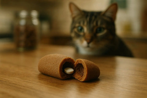 Cat Owner Hiding Crushed Medication in Soft Pliable Treat for Cat