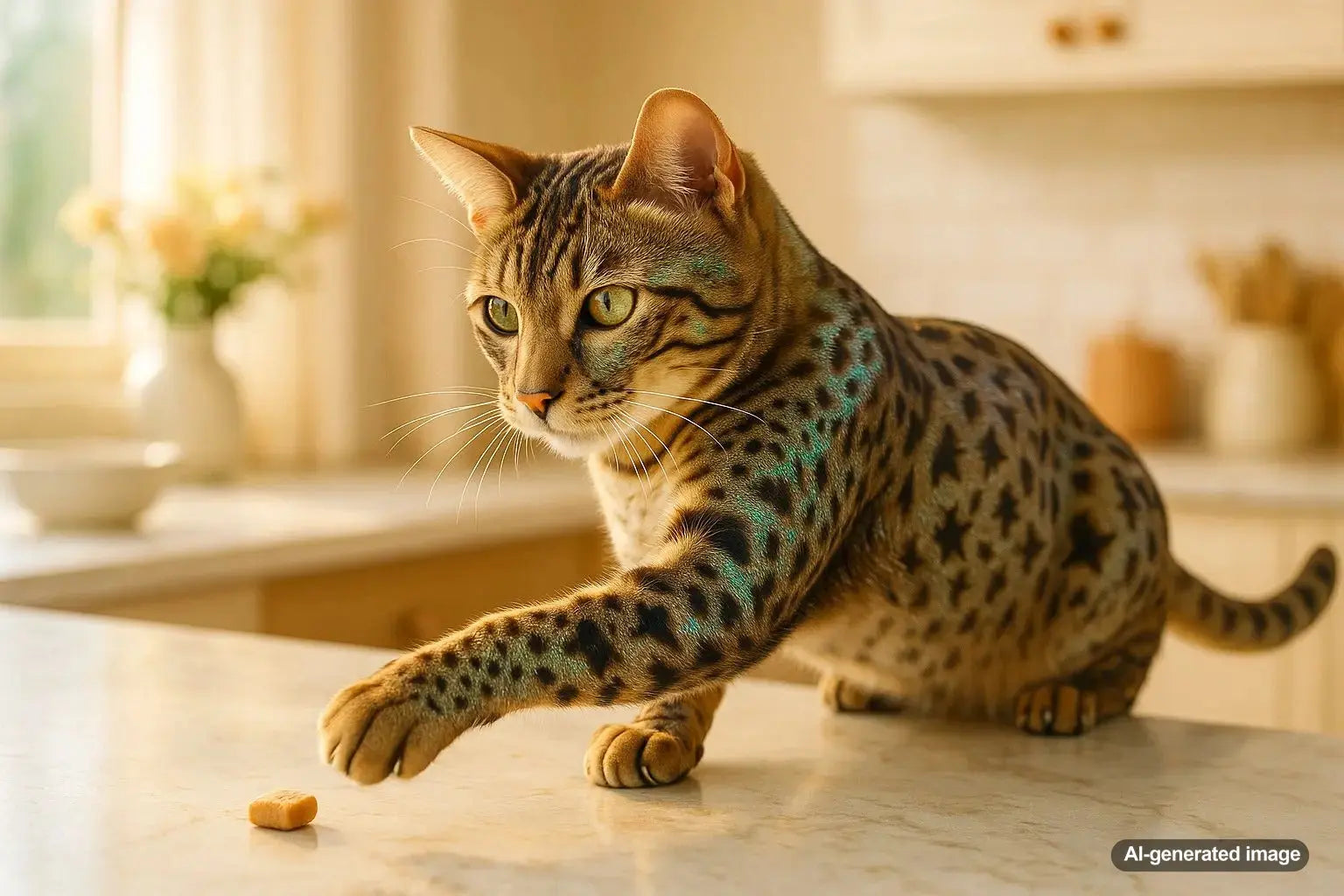 California Spangled cat resting on a sofa