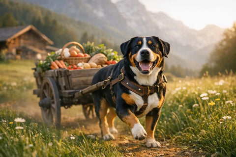 Greater Swiss Mountain Dog demonstrating historic cart-pulling strength and working heritage