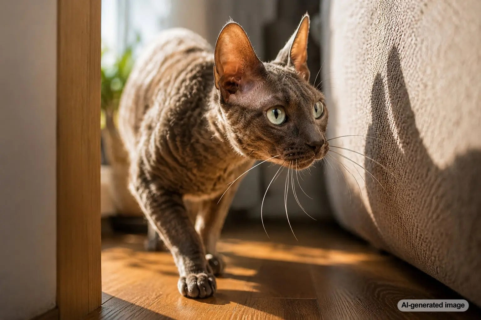 Curious cat using whiskers to explore its surroundings