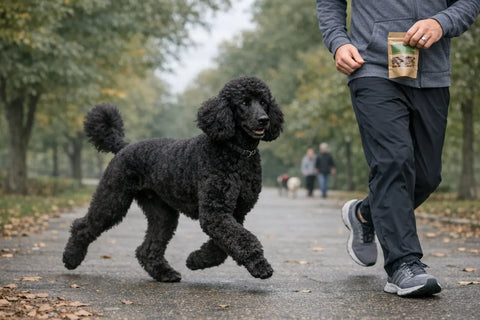 Standard Poodle demonstrating a smooth endurance trot outdoors