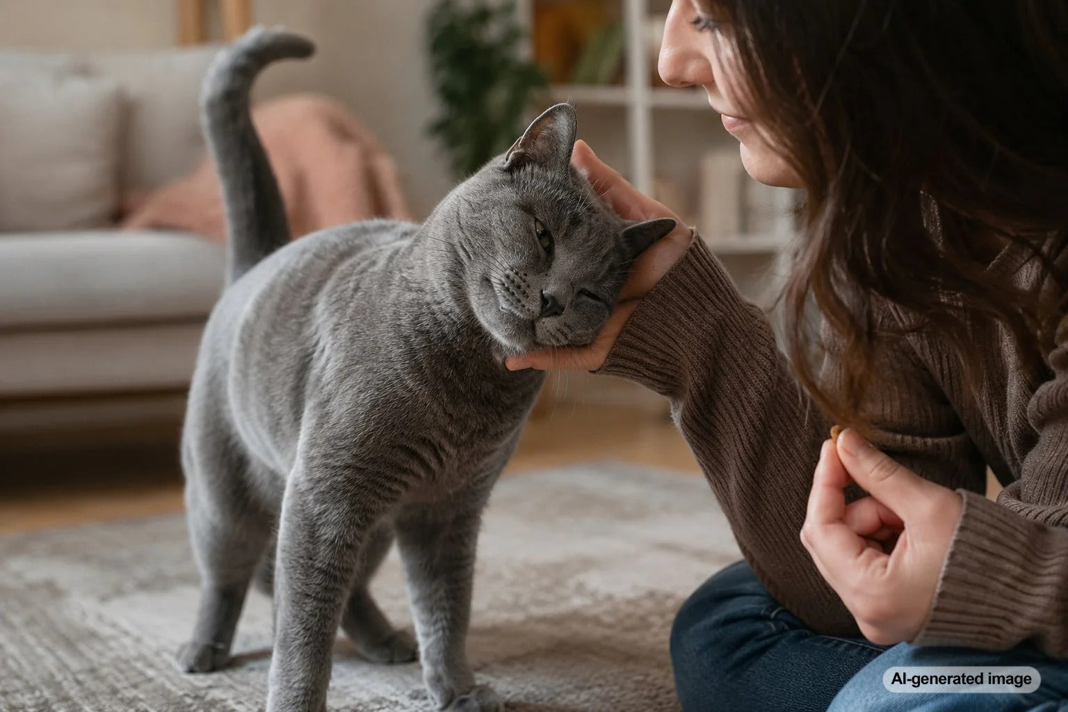 Cat gently giving a head bump while showing affectionate feline body language