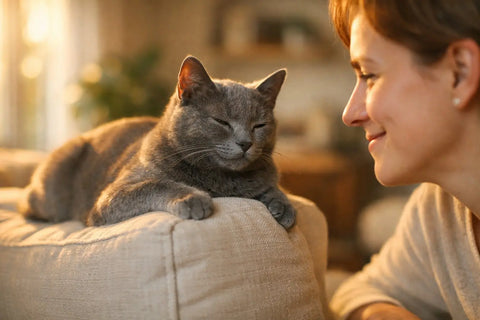Cat slow blinking peacefully as a sign of trust and affection