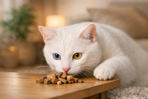 Khao Manee white cat with odd eyes showcasing Thailand's rare White Gem breed