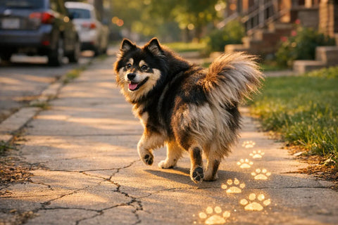 A dog confidently walking a familiar route to the park, showcasing canine memory and routine