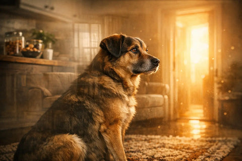 Rescue dog resting peacefully while adjusting to a new home environment